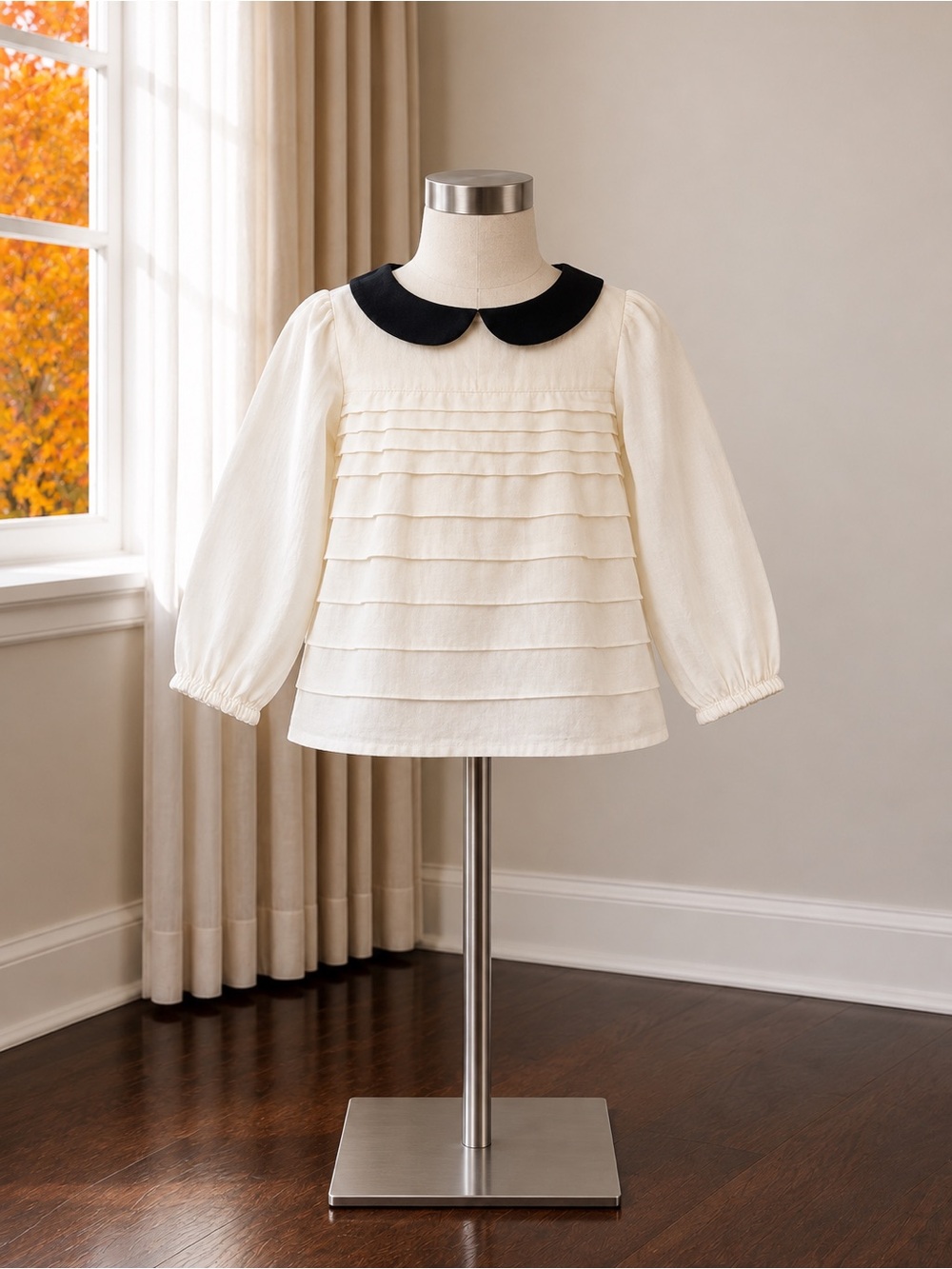GAP Ivory Blouse with Black Peter Pan Collar